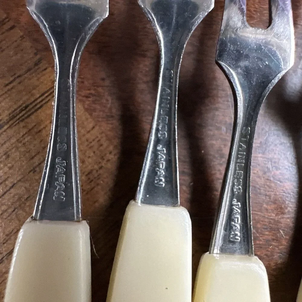 Vintage Mini Fork Stainless Steel With Decorative Handles Set Of 12 Appetizers